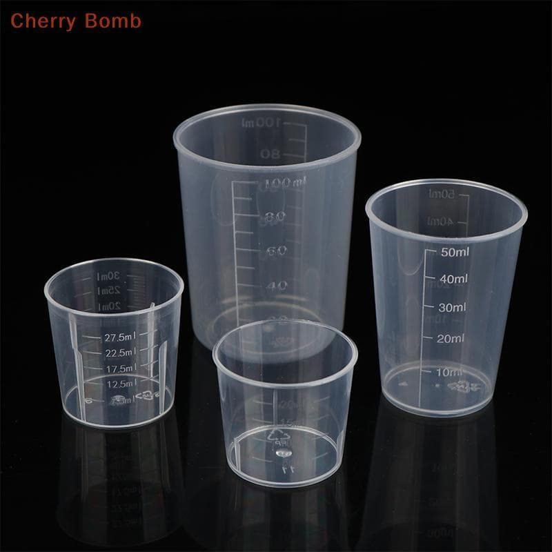 (Bomba De Cereja) 10 Pçs/Set 20/30/50/100ml Copos De Medição De Comprimidos Líquidos Transparentes Com Tampas Organizado