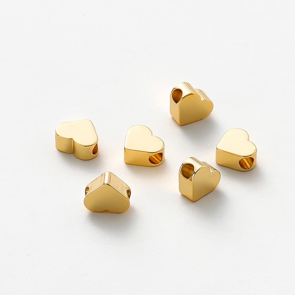 St . Kunkka 20pcs 5 * 6mm 18K Preservação Da Cor Contas De Furo Em Forma De Coração Com Revestimento De Ouro Real Espaça