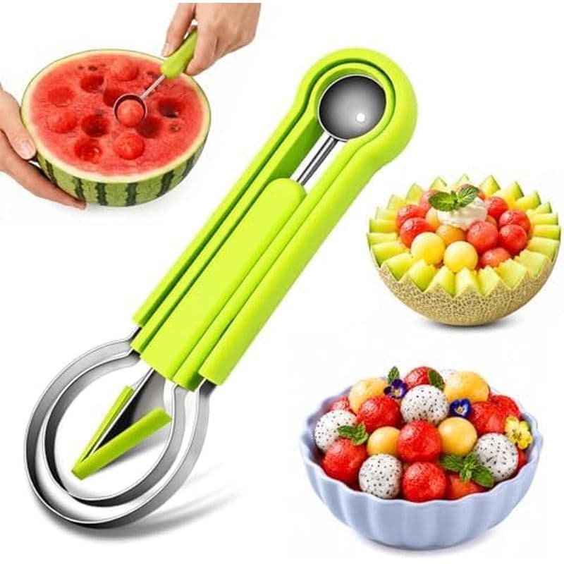Conjunto De Colher De Melão Suuker 4 Em 1 , Verde | Aço Inoxidável , Formas De Cortadores De Frutas , E Baller De Melanc