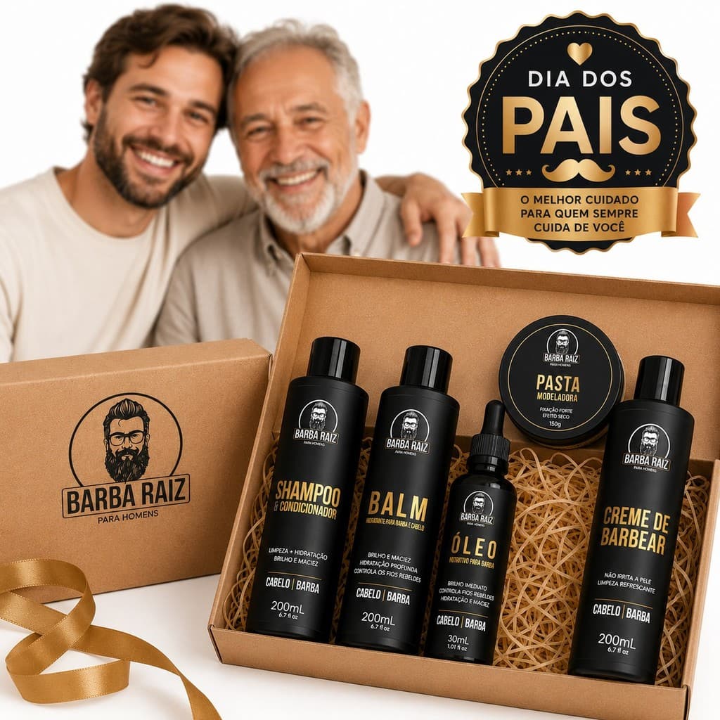 Kit dia dos pais Shampoo 2 em 1 Balm Óleo Cera modeladora e Creme de Barbear