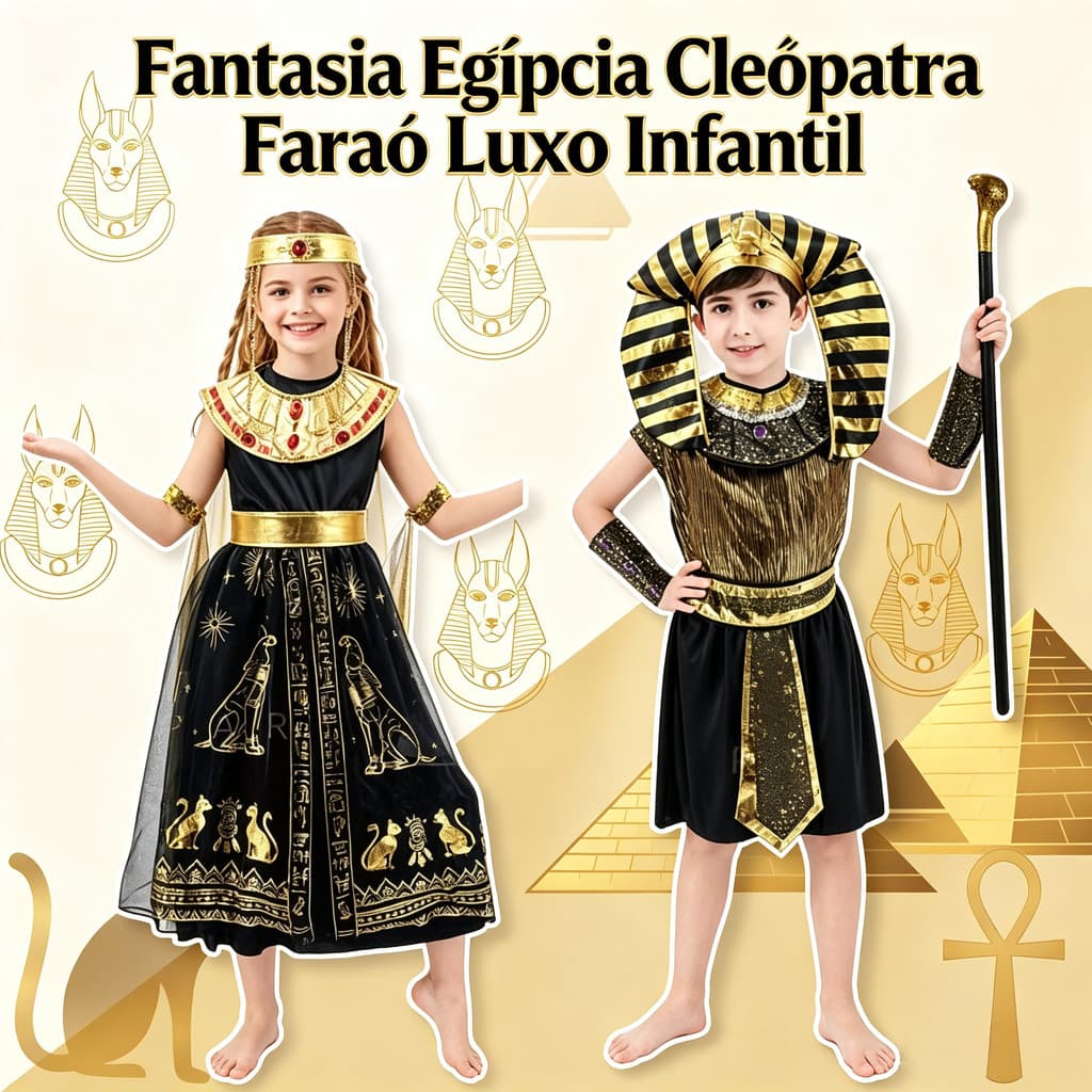 Fantasia Egípcia Cleópatra Faraó Luxo Infantil Menina Menino Halloween Festa Fantasia Com Acessórios