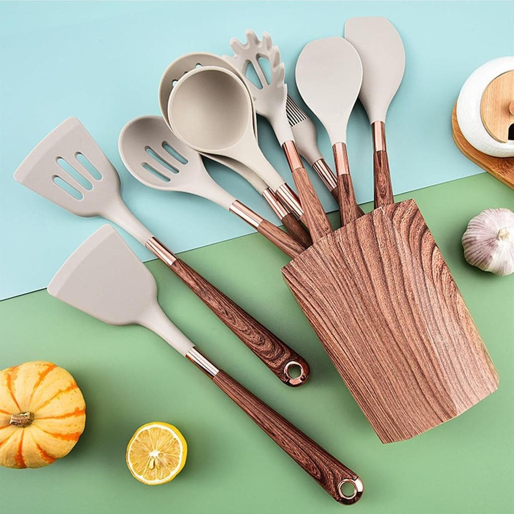 Conjunto de Utensílios de Cozinha, 10 peças, Silicone de Grau Alimentício Resistente ao Calor, Incluindo Espátula, Colhe