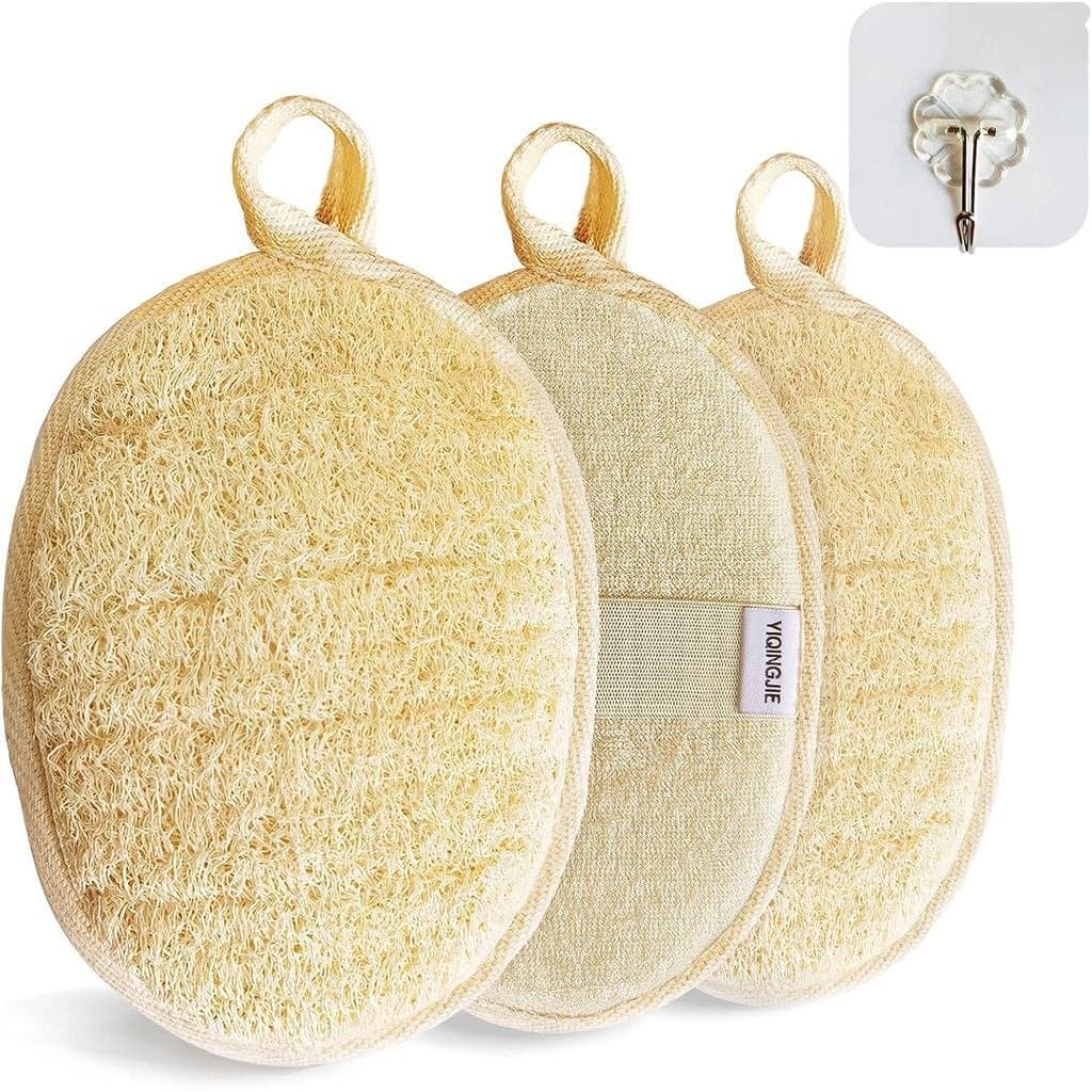 Esponja Esfoliante Corporal Natural YIQINGJIE (Pacote com 3), Feita com Esponja de Luffa Ecológica e Biodegradável, Luff