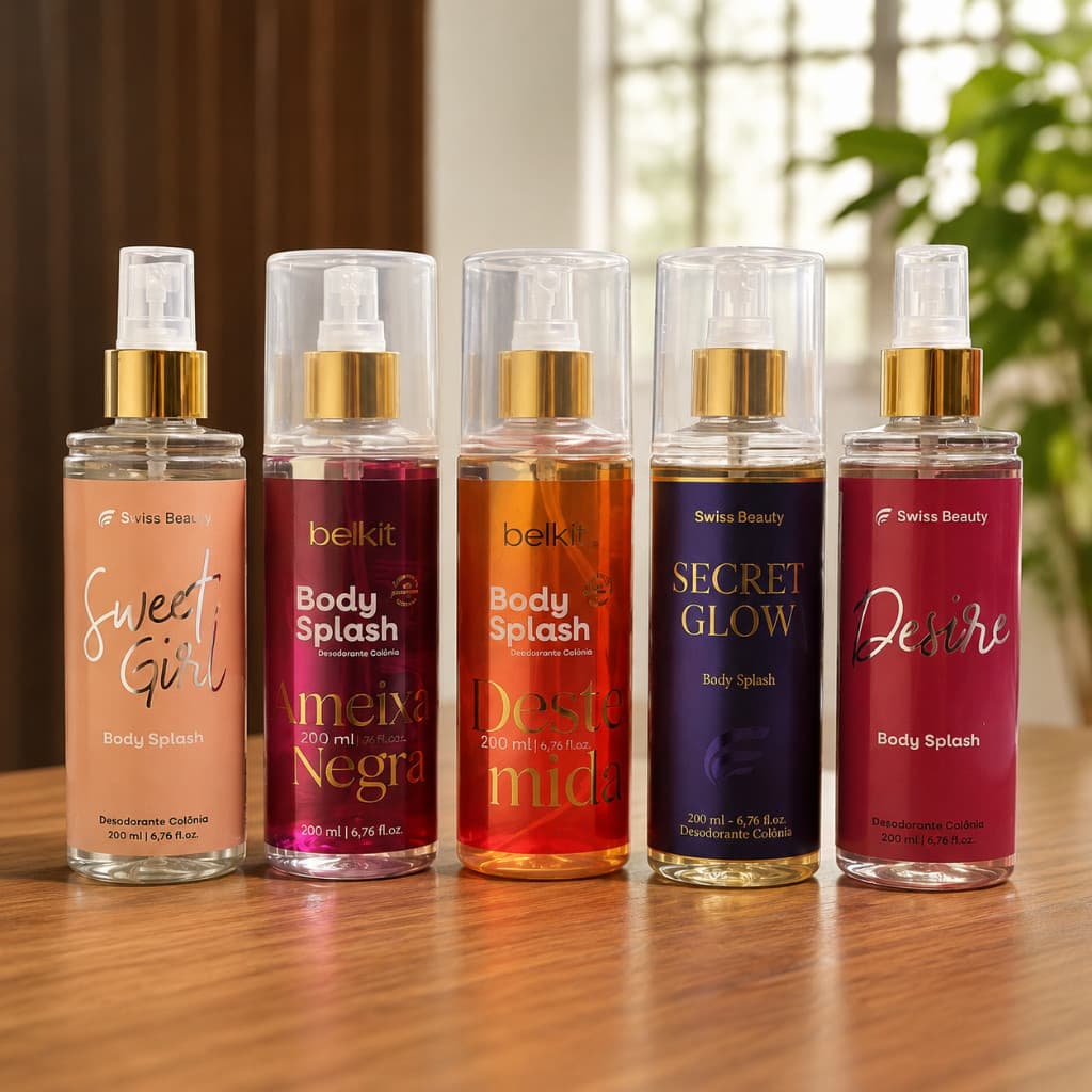 Kit 5 Body Splash Feminino 200ml Fragrâncias Premium