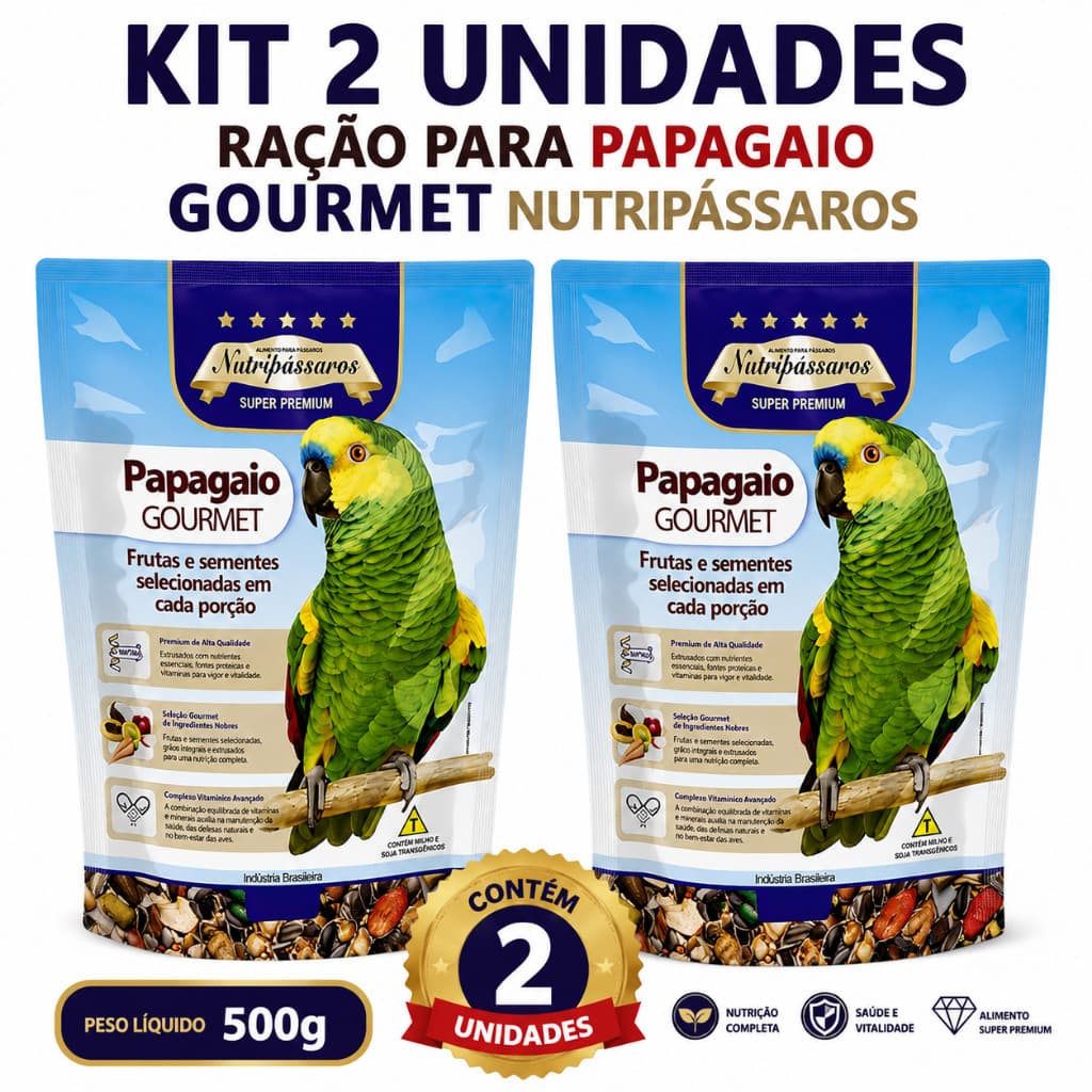 Kit 2 un - Ração para Papagaio Gourmet Nutripássaros 500g