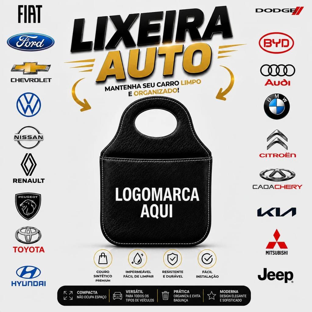 Lixeira Automotiva Porta Lixo Couro Reforçado Universal Fiat Volkswagen. Chevrolet BYD BMW KIA