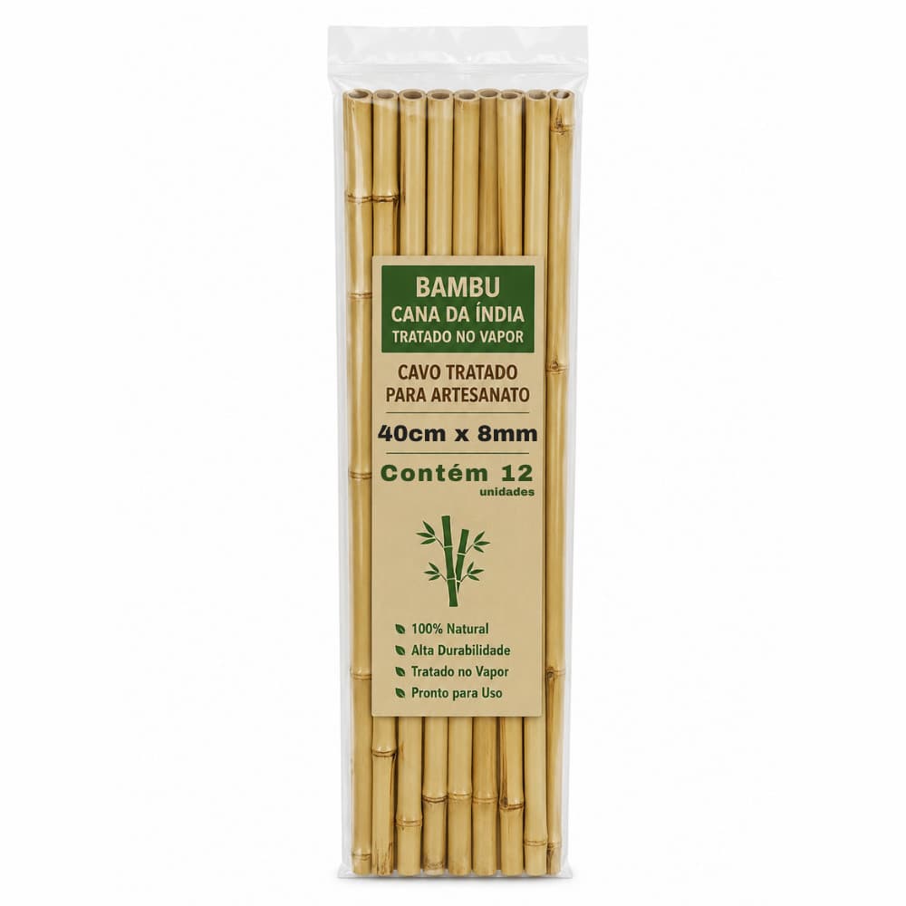 Bambu Natural Tratado para Artesanato 40cm x 8mm (12un)
