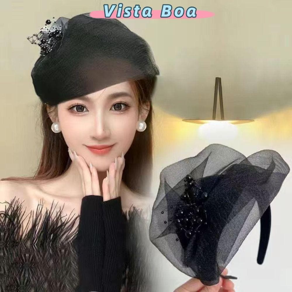 CHEEP Faixa De Cabelo De Malha Com Contas , Acessórios Franceses , Meio Chapéu De Fio De Para Festa De Jantar , Argola