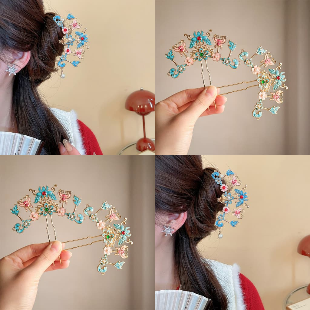 Presilhas de cabelo em forma de U, rosa e azul, adequadas para combinar com cheongsams, novos vestidos Hanfu de estilo c
