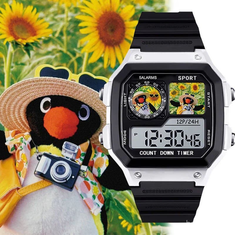 Relógio Infantil Popular da Família Pinguim, Acessório de Anime 2D, Relógio Despertador Luminoso, Relógio Eletrônico Cro