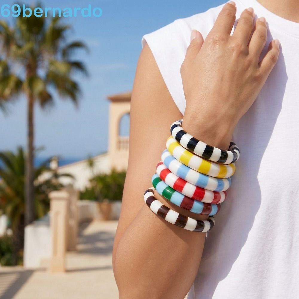 Pulseiras De Acrílico BERNARDO , Pulseira De Listra De Anel De Mão De Resina , Geométricas Bloqueadas De Cor Coreana
