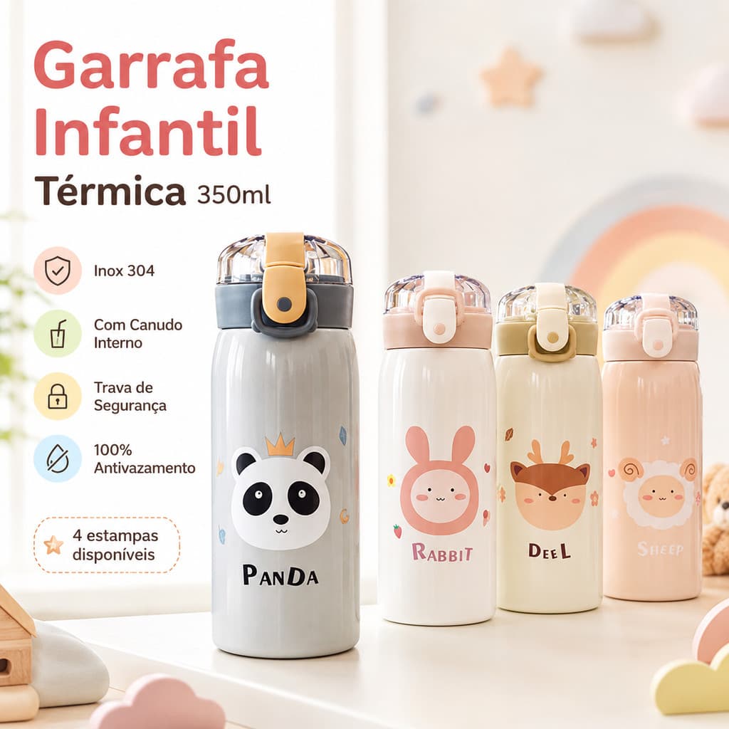Garrafa Térmica Infantil Inox com Isolamento Térmico Eficiente 350ml