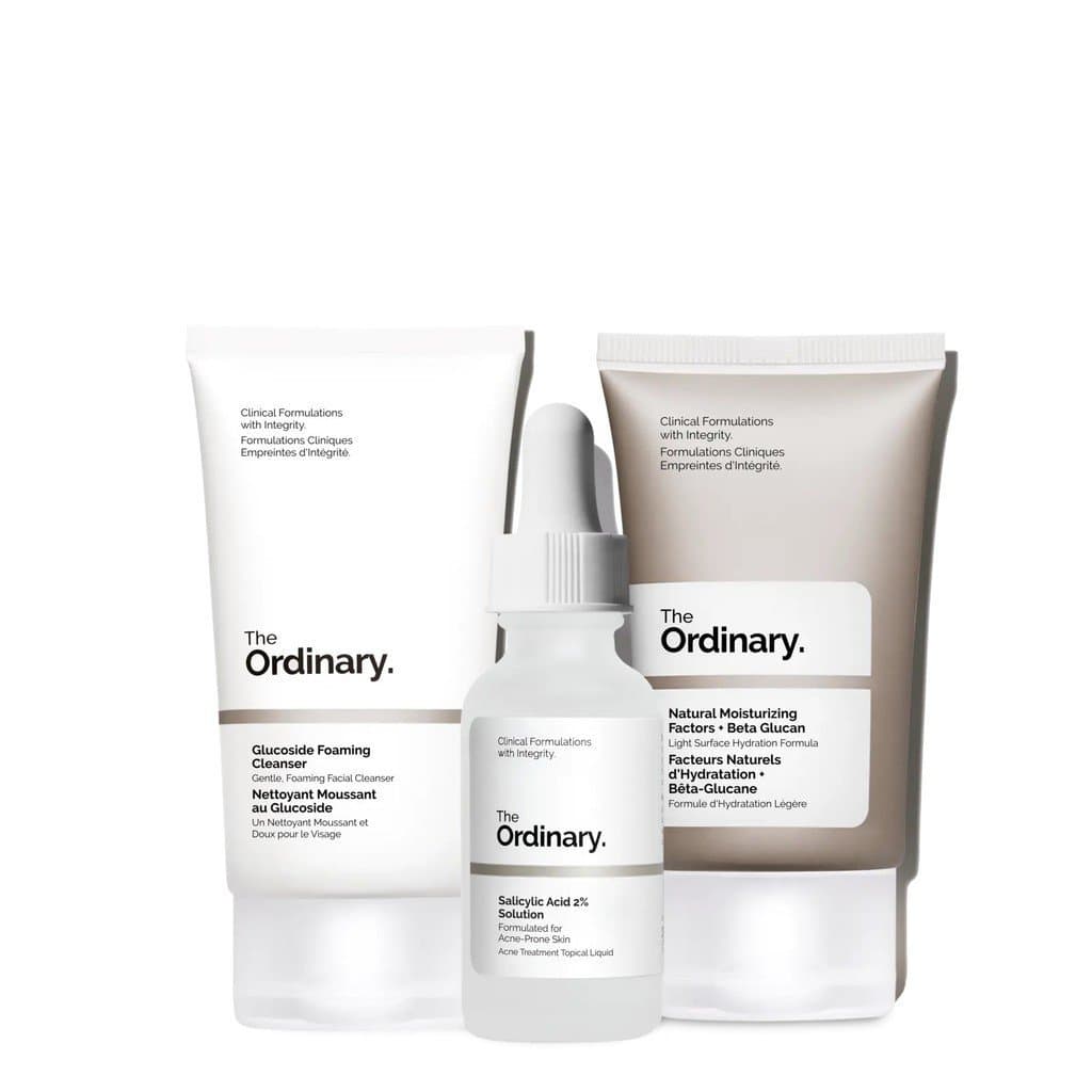TheOrdinaryTheAcneSet, Regime de 3 Passos com Limpador com Glucosídeos, Solução de Ácido Salicílico 2% e Fatores Hidrata