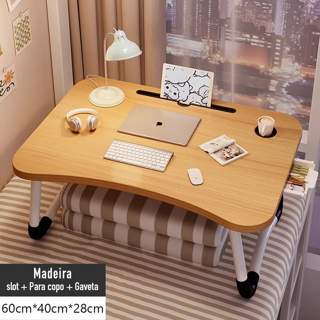 Mesa Para Notebook Portátil Dobrável Articulada em Mdf Suporte para Laptop Cama Estudo Porta Tablet YB