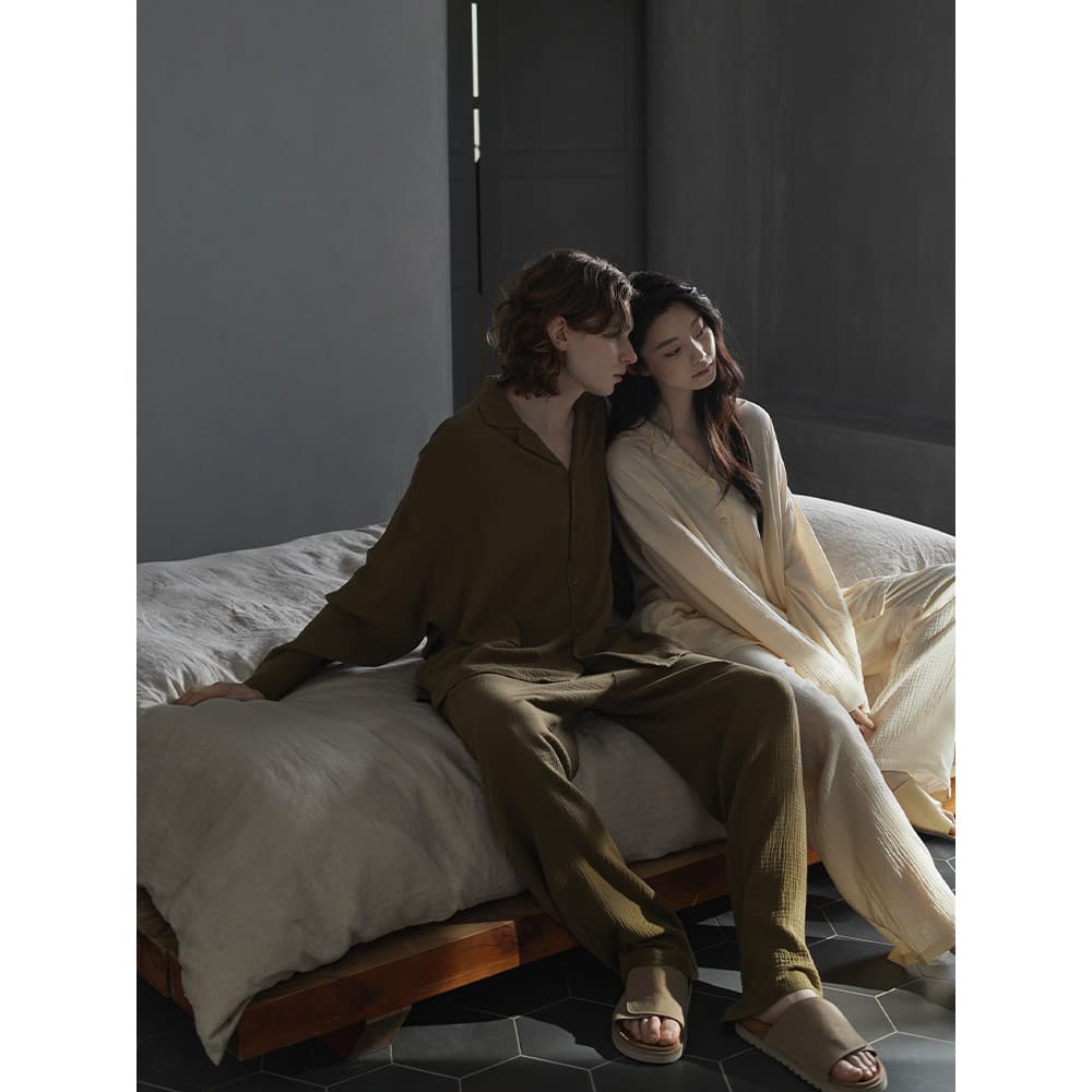 Divertido casal pijamas feminino primavera outono casa tecido puro algodão confortável masculino de manga comprida solto
