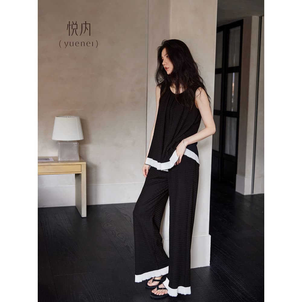 Yue interior com almofada no peito pijamas de uma peça feminino verão puro algodão sem mangas colete calças compridas Lo