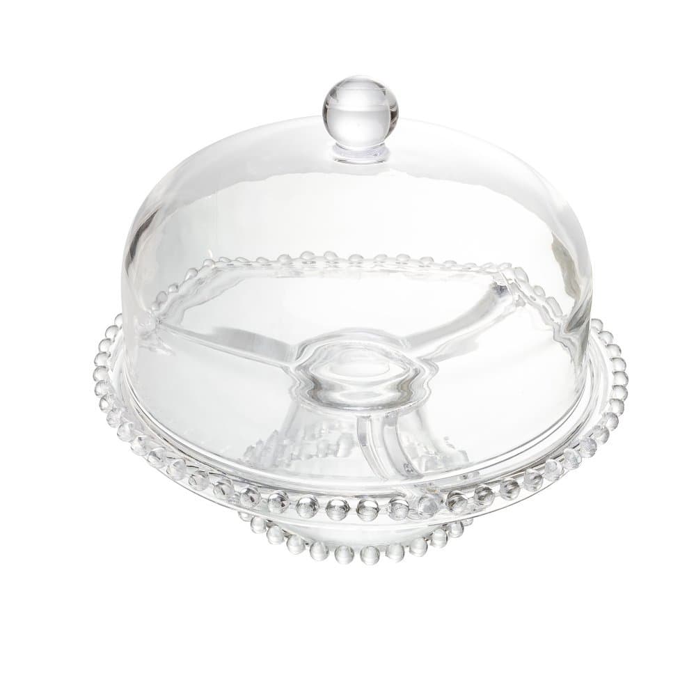 Prato para Bolo com Pé e Tampa Pearl 25cm x 23,5cm Cristal - WOLFF
