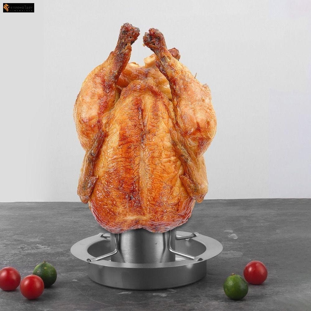 Suporte Para Torrador De Frango Em Aço Inoxidável-Rack Vertical Churrasqueira Com Bandeja Removível Camping