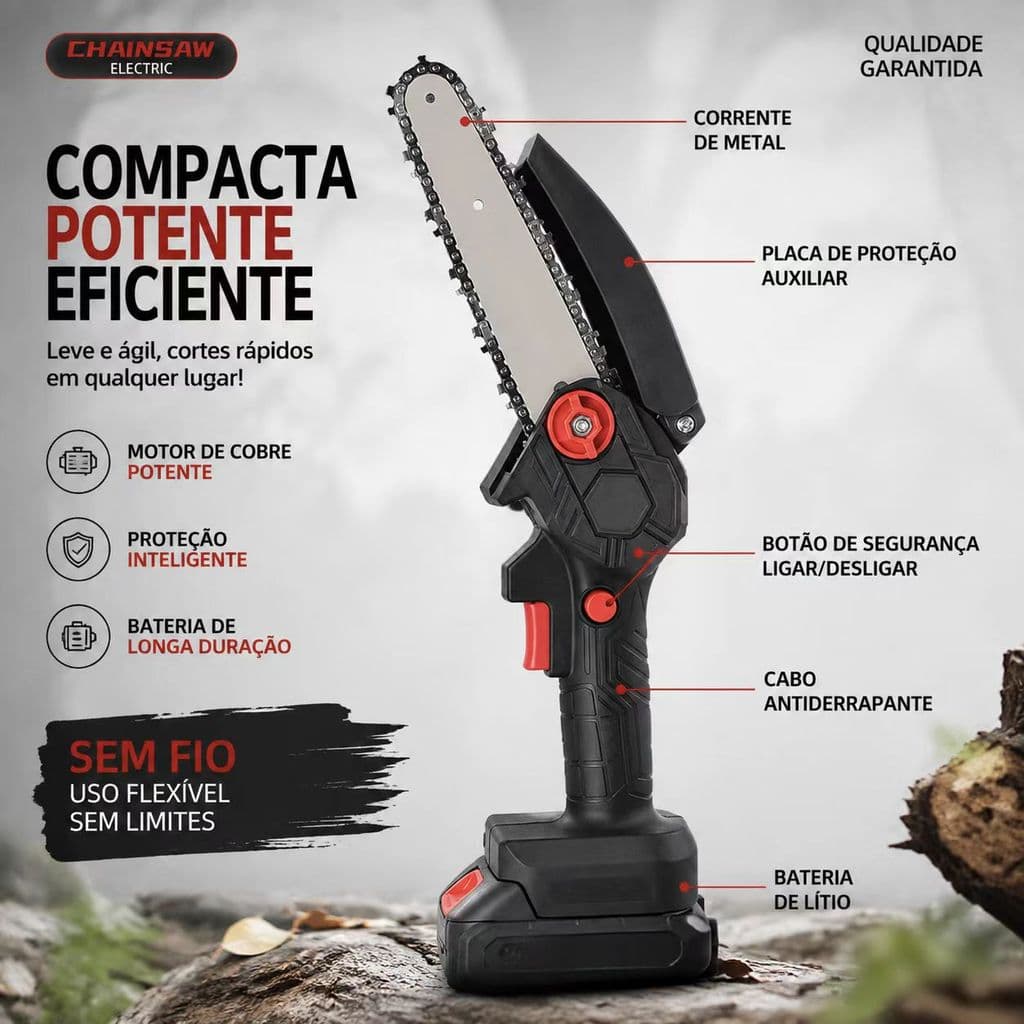 Mini Motosserra Elétrica Sem Fio De 6 Polegadas , Portátil Com Motor De Cobre Puro , Trava De Segurança E Cabo Antiderra