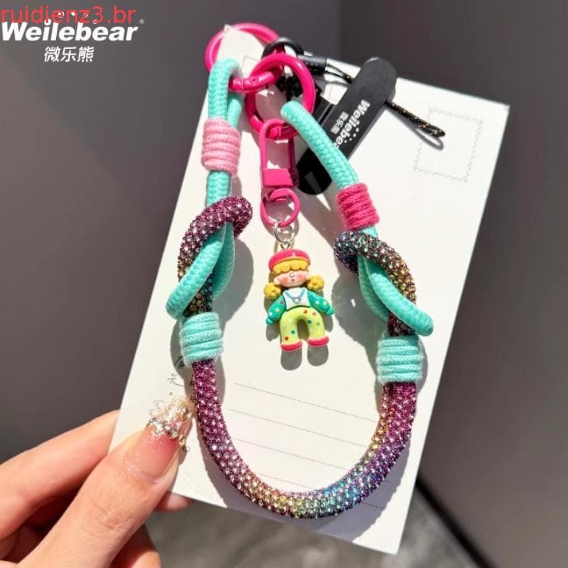 Dopna contraste cor cordão do telefone móvel pulseira trançada dos desenhos animados menina pingente viagem ao ar liv