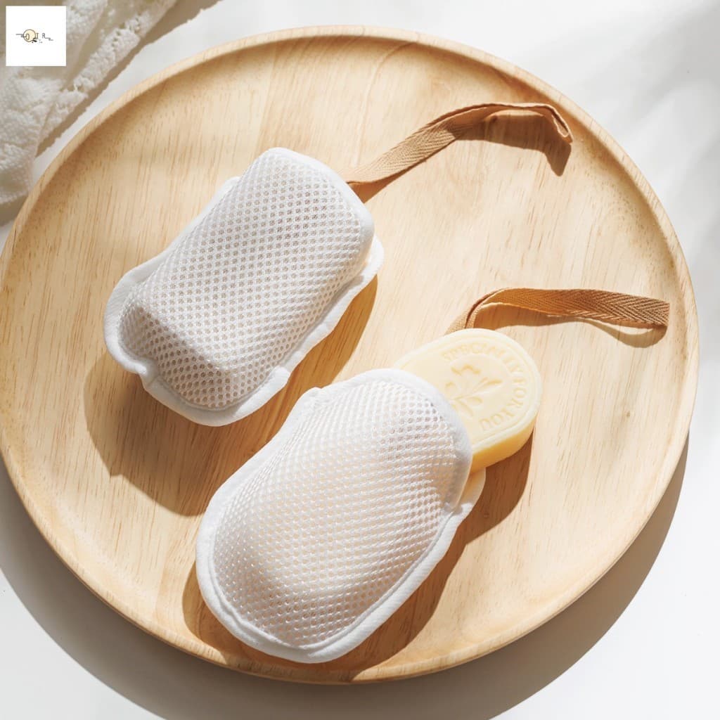 Saco De Sabonete De Malha Bolha De Camada Dupla-Bolsa De Banho De Rede De Espuma Com Cordão