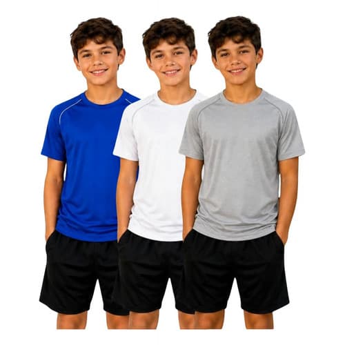 Kit 3 Camisetas Dryfit Infantil Manga Curta Esportiva Exercícios Respirável
