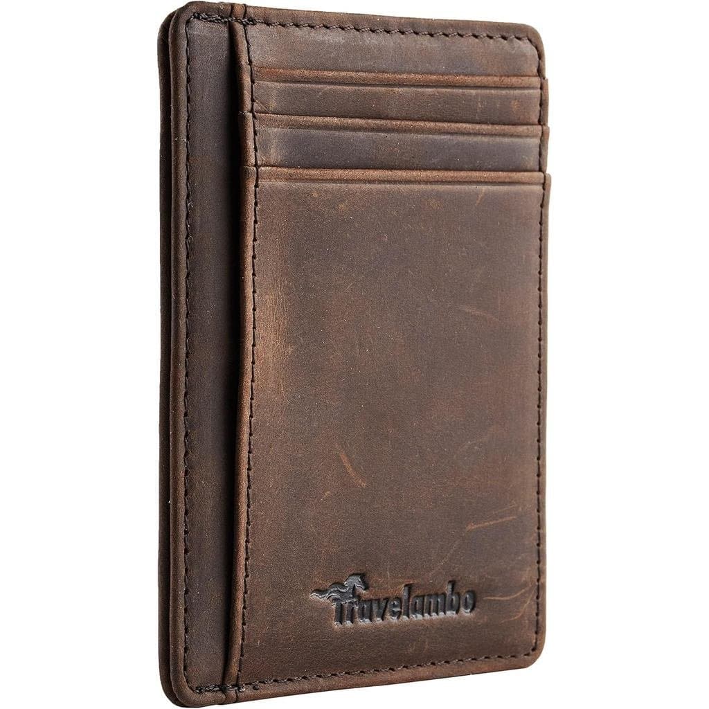Carteira Slim Travelambo para Bolso Frontal, Minimalista, em Couro, com Bloqueio RFID, Tamanho Médio
