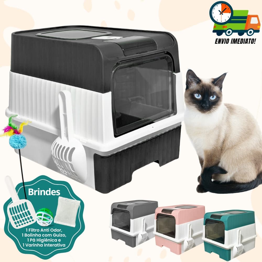 Caixa de Areia Fechada Para Gatos Banheiro Higiênico Com Gaveta + Pá e Filtro Anti Odor