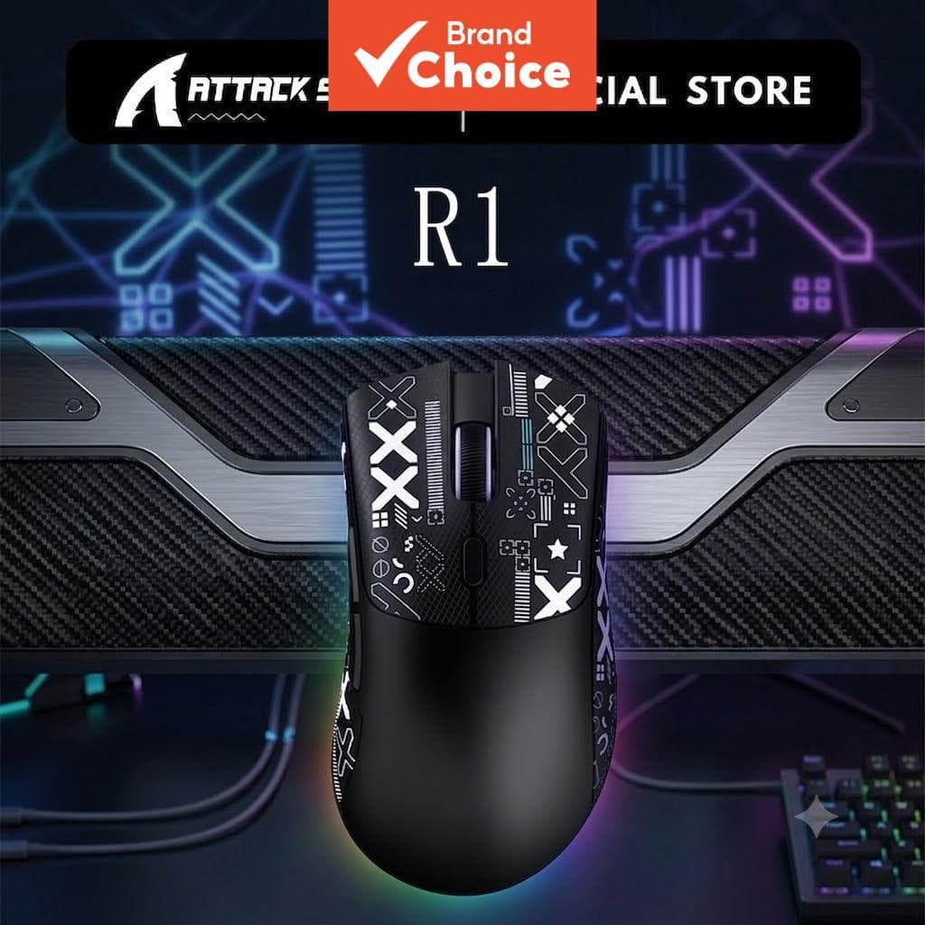 Mouse Gamer Sem Fio Attack Shark R1 Tri-Modo Bluetooth 2.4G Com Fio PAW3311 1000Hz Ergonômico Recarregável