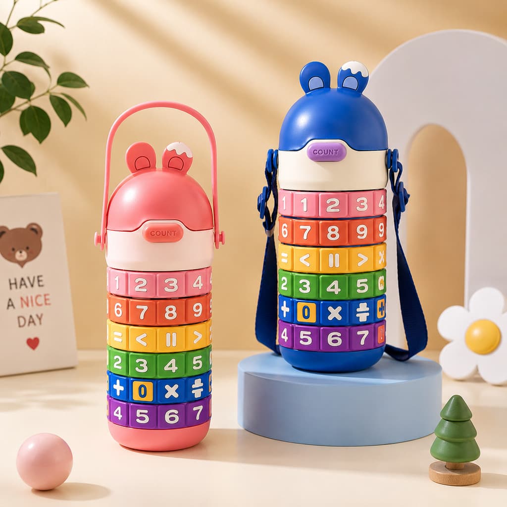 Copo 430ML Garrafa Térmica Infantil De Inox Com Canudo E Tabuada Colorida MARAVILHA