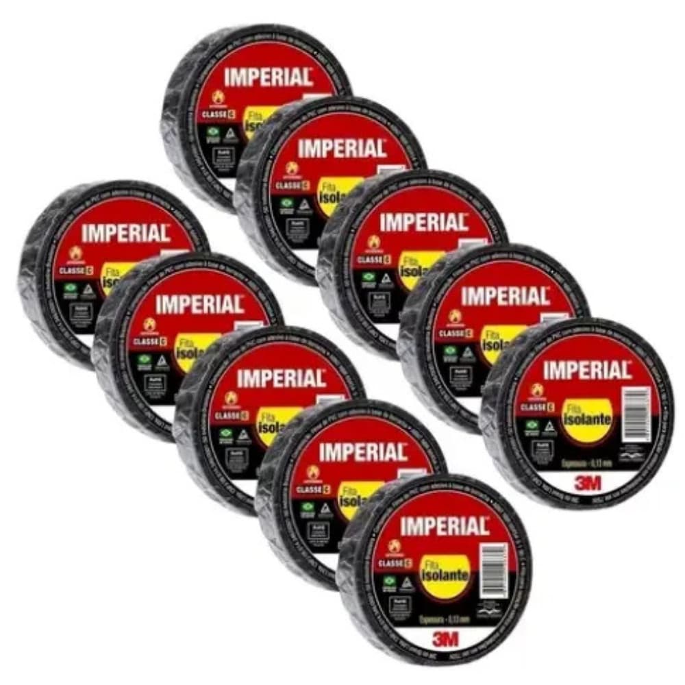 Kit 10 Fita Isolante Imperial 3m 18mm X 5 Metros Preta