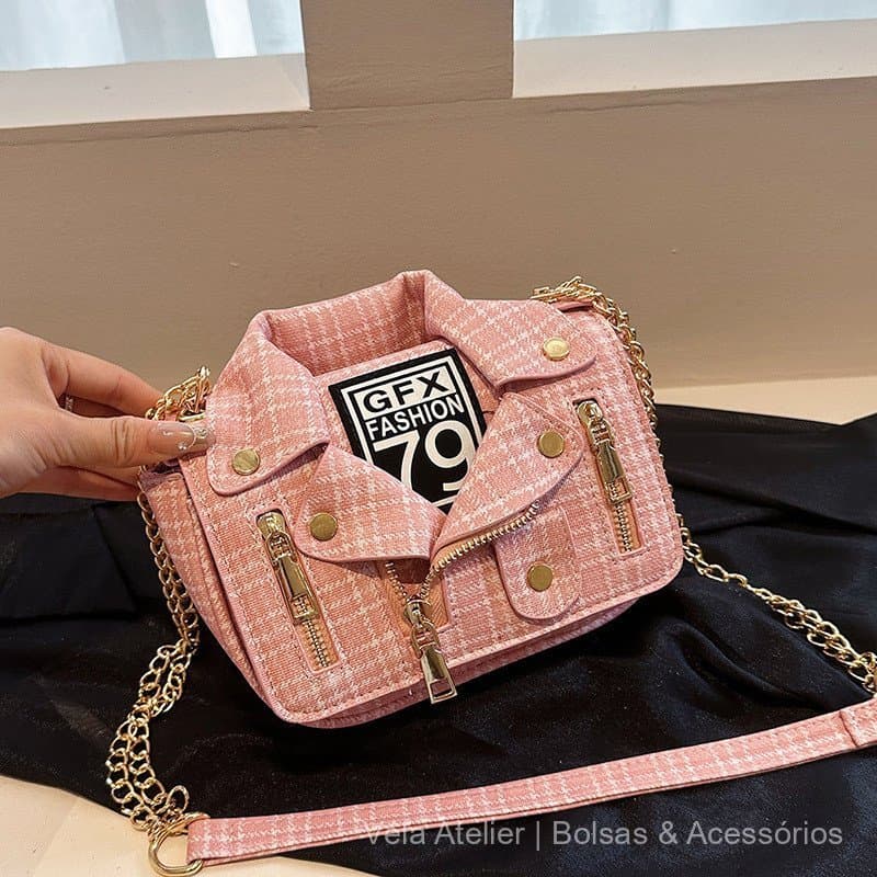 Bolsa Feminina Transversal Jaqueta Motoqueira Corrente Pequena Trendy