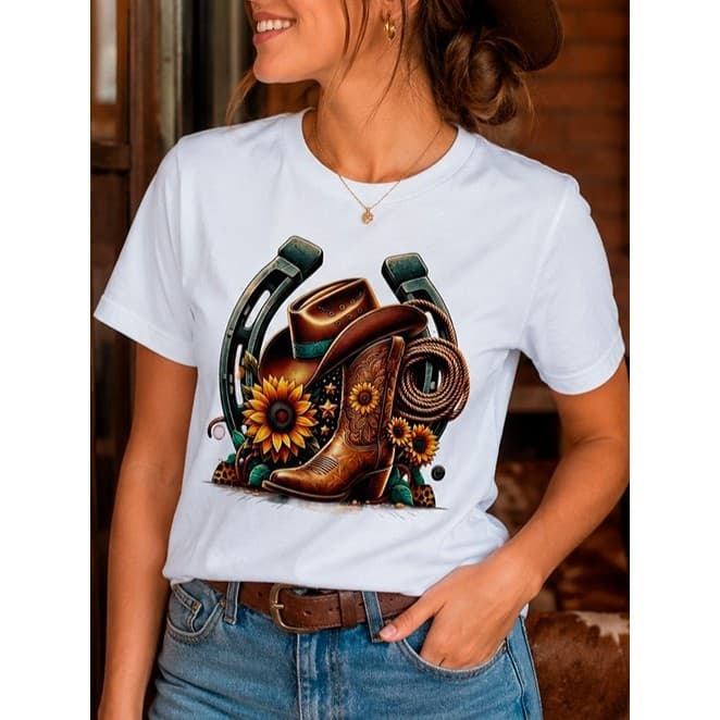 Camiseta Feminina Country Blusa Barretos Algodão Camisa Confortavel Diferenciada