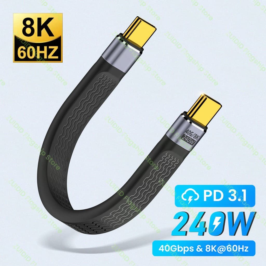 Cabo FPC USB PD 240W 4.0 Gen3 5A para Carregamento Rápido C para Thunderbolt 3 8K @ 60Hz 40Gbps Cabo de Dados PO02