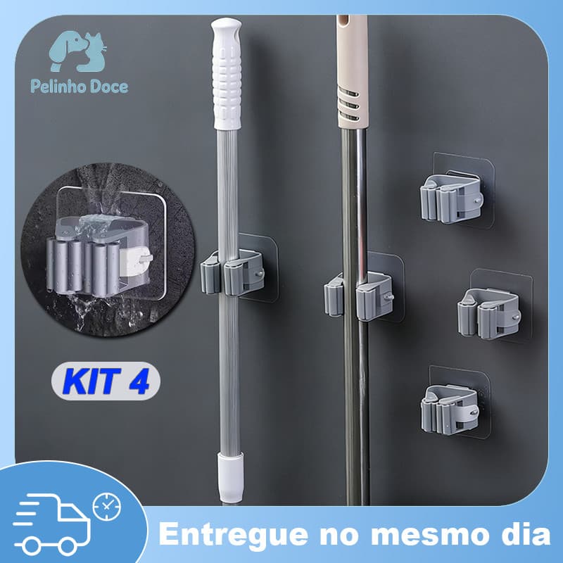 4 Peças Suporte De Vassoura E Rodo Adesivo Para Organização Da De Vassoura Auto Adesivo Prateleira Casa