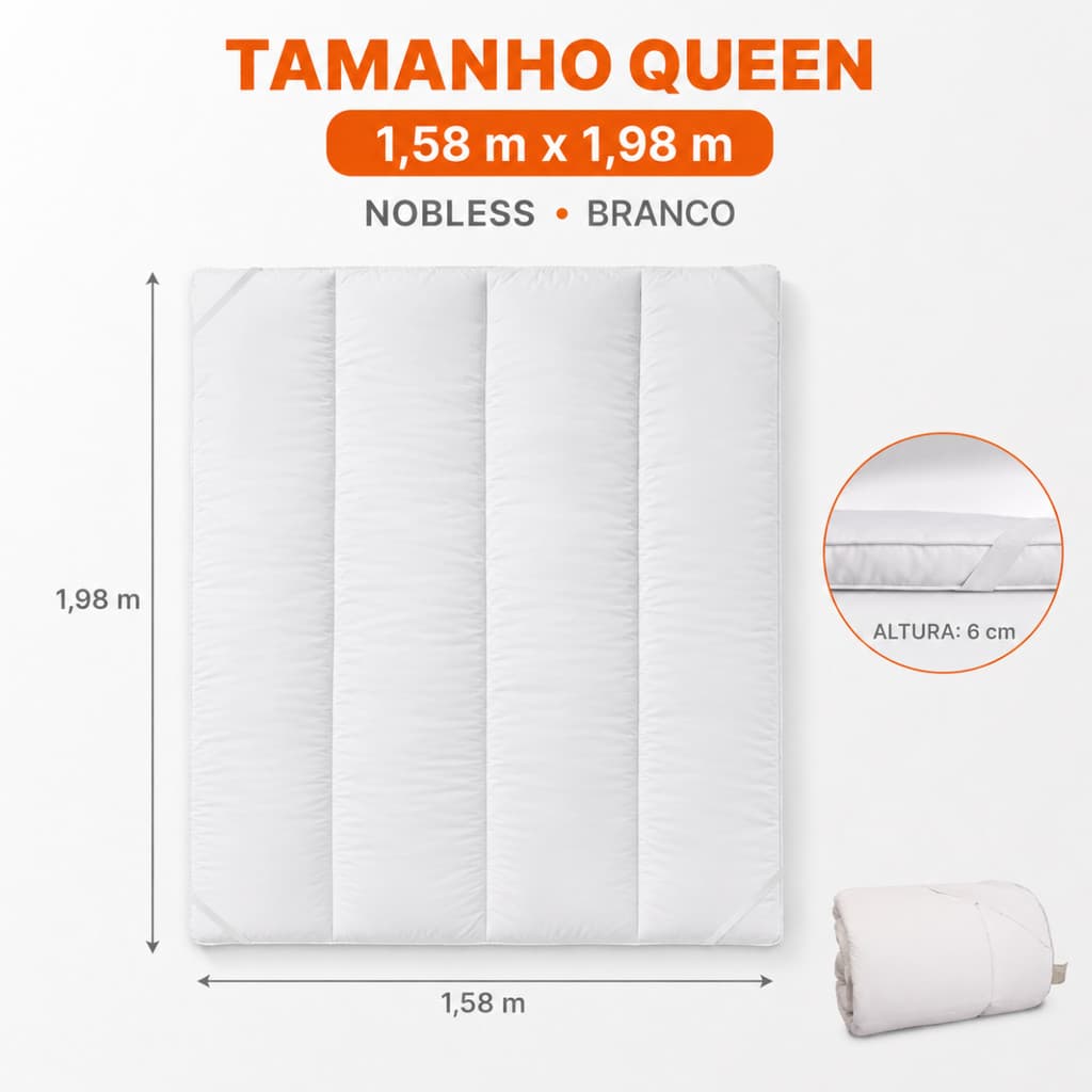 Pillow Top Queen 158x198cm Nobless 6cm Branco Extra Macio