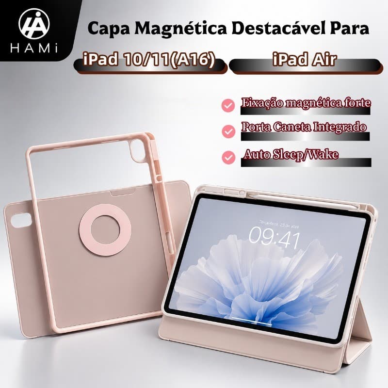 HAMI Capa Magnética Destacável para iPad 10/11(A16) e ipad Air com Auto Sleep e Porta Caneta
