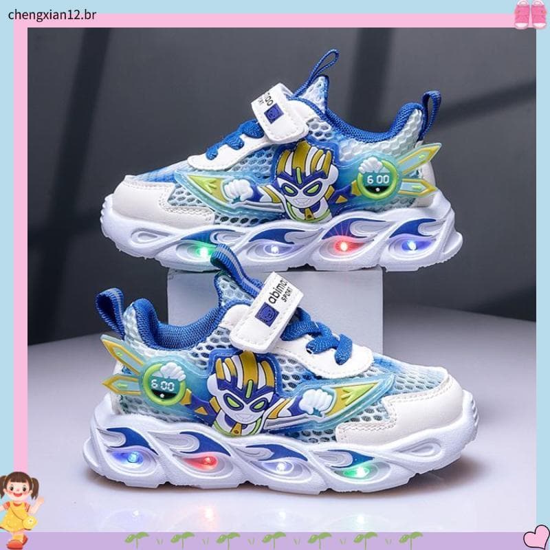 Meninos sapatos iluminados verão novo estilo meninos malha oca respirável esportes sapatos casuais meninos Anti-deslizam