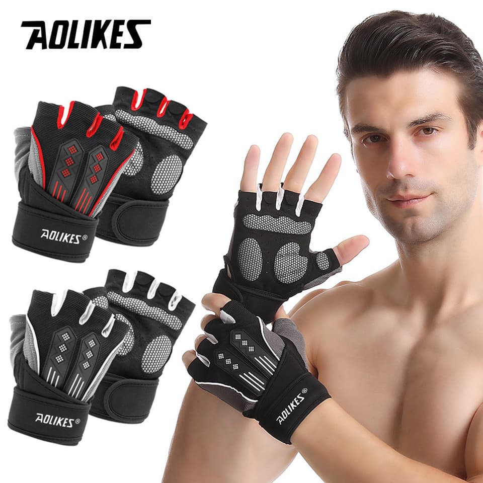 AOLIKES 1 Par Luvas De Ginásio Musculação Esportes Fitness Haltere Treino Respiráveis Para Crossfit Treinamento Levantam