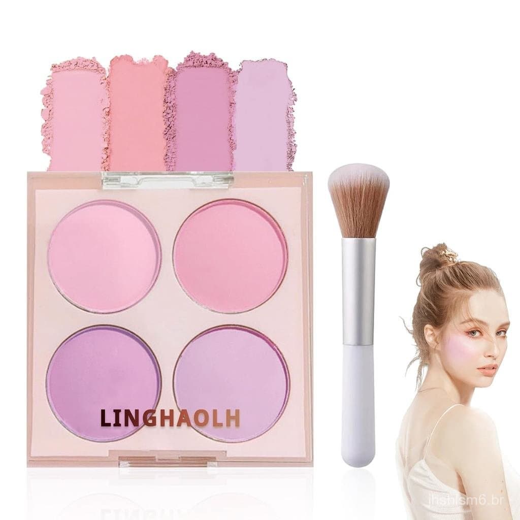 Paleta de Blush de 4 Cores para Bochechas e Rosto, Paleta de Maquiagem com Blush Matte para Contorno, Blush Facial com E