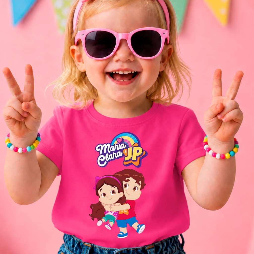 T-shirt Camiseta Maria Clara e JP Youtubers Mirins Kids Camisa Escolar Festa Passeio Dia a Dia