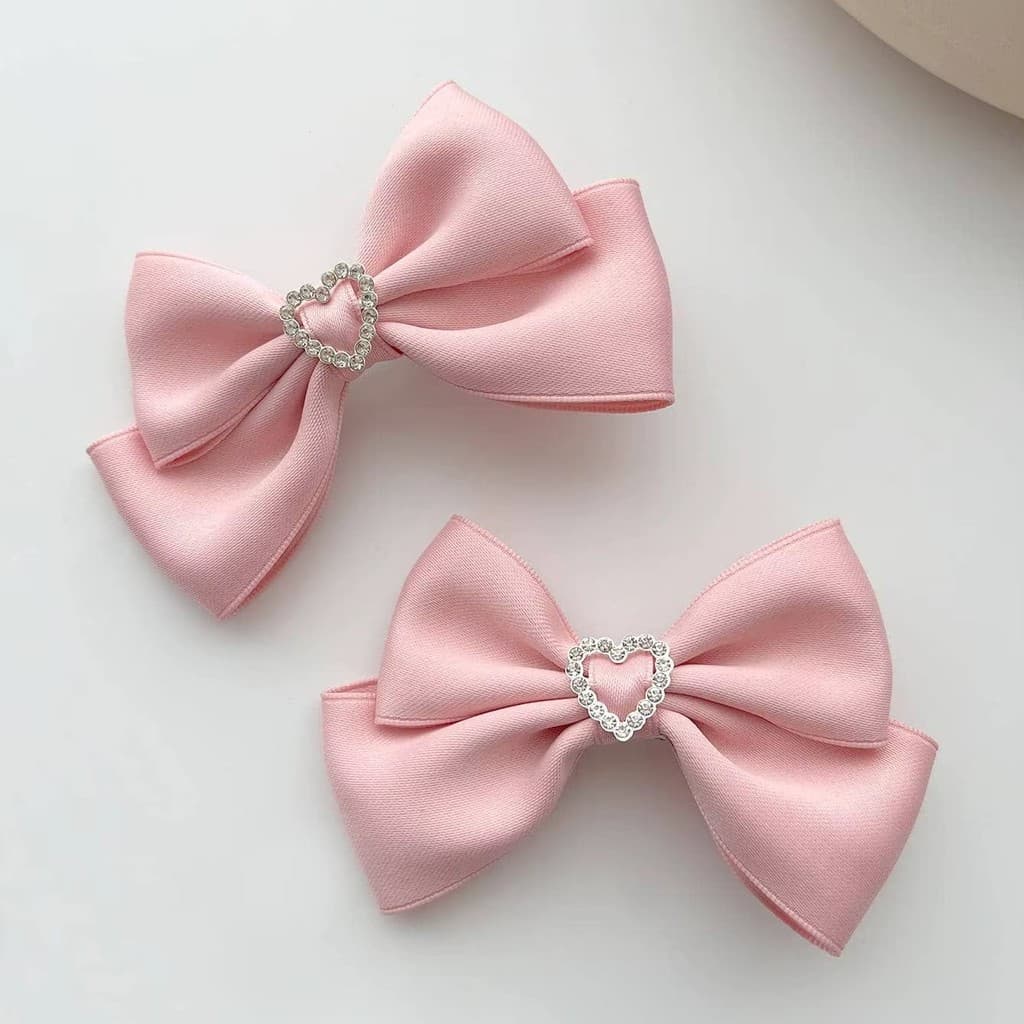 Presilha Laço de Cabelo com Strass Coração Lolita Kawaii Fofo Coreano