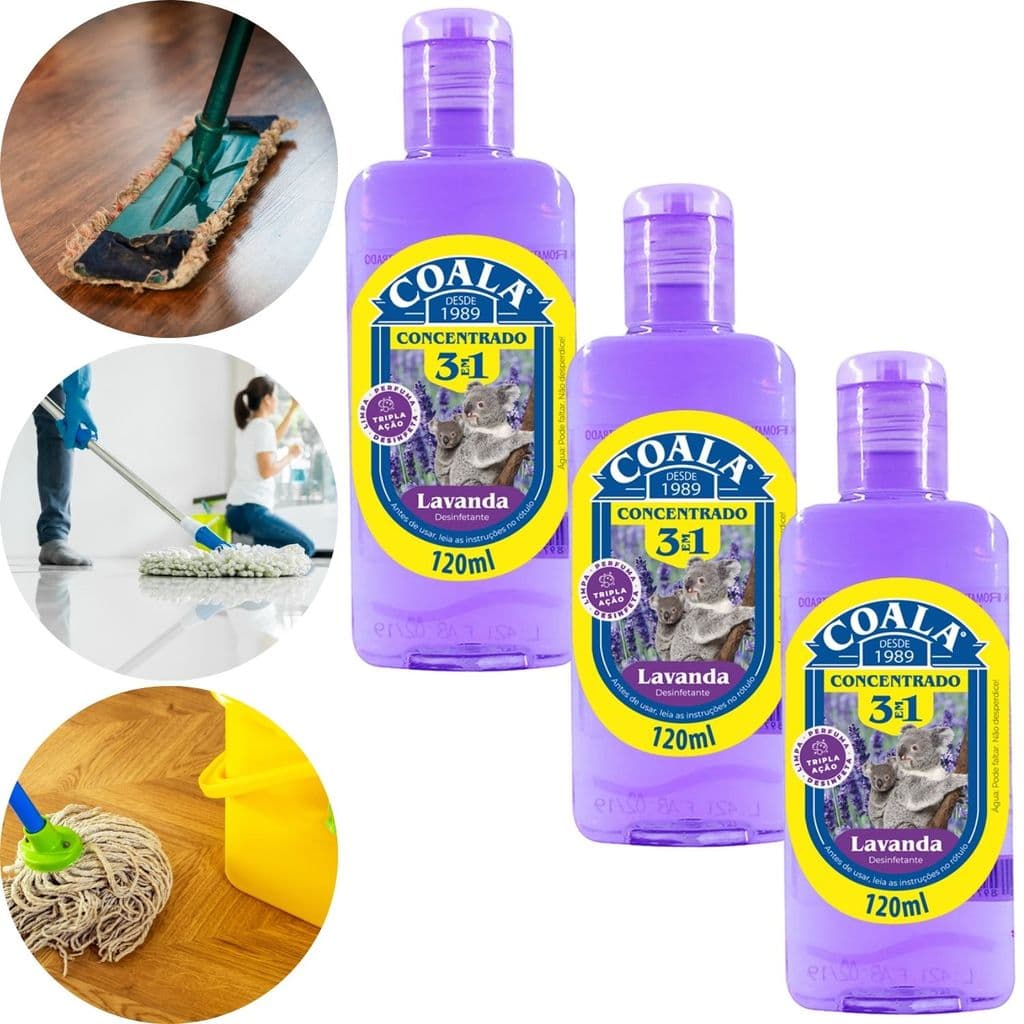 KIT 3 DESINFETANTE CONCENTRADO COALA 3 EM 1 FRASCO 120ml LAVANDA