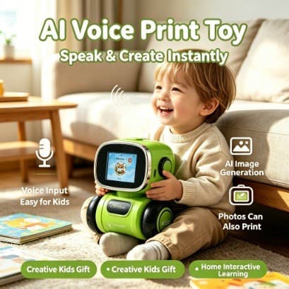 Impressora De Voz Inteligente AI Controle Duplo E APP Mini Térmica Portátil Para Crianças Educação Infantil Iluminação B