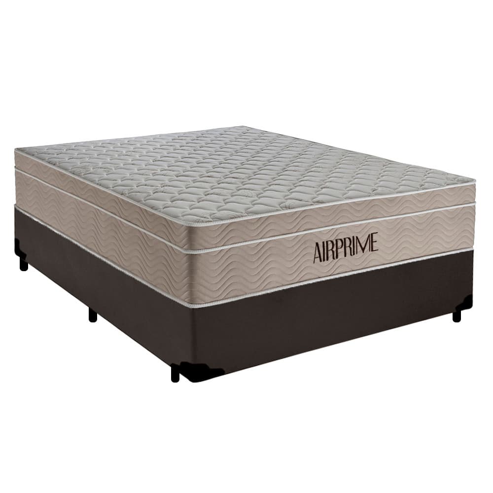 Cama Box Casal Sintético Cremil + Colchão Molas Ensacadas AirPrime 138x188x65cm Marrom