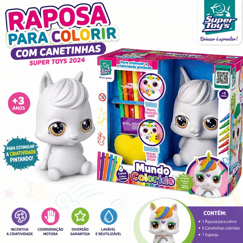 Brinquedo Raposa para colorir com canetinha Super toys 2024