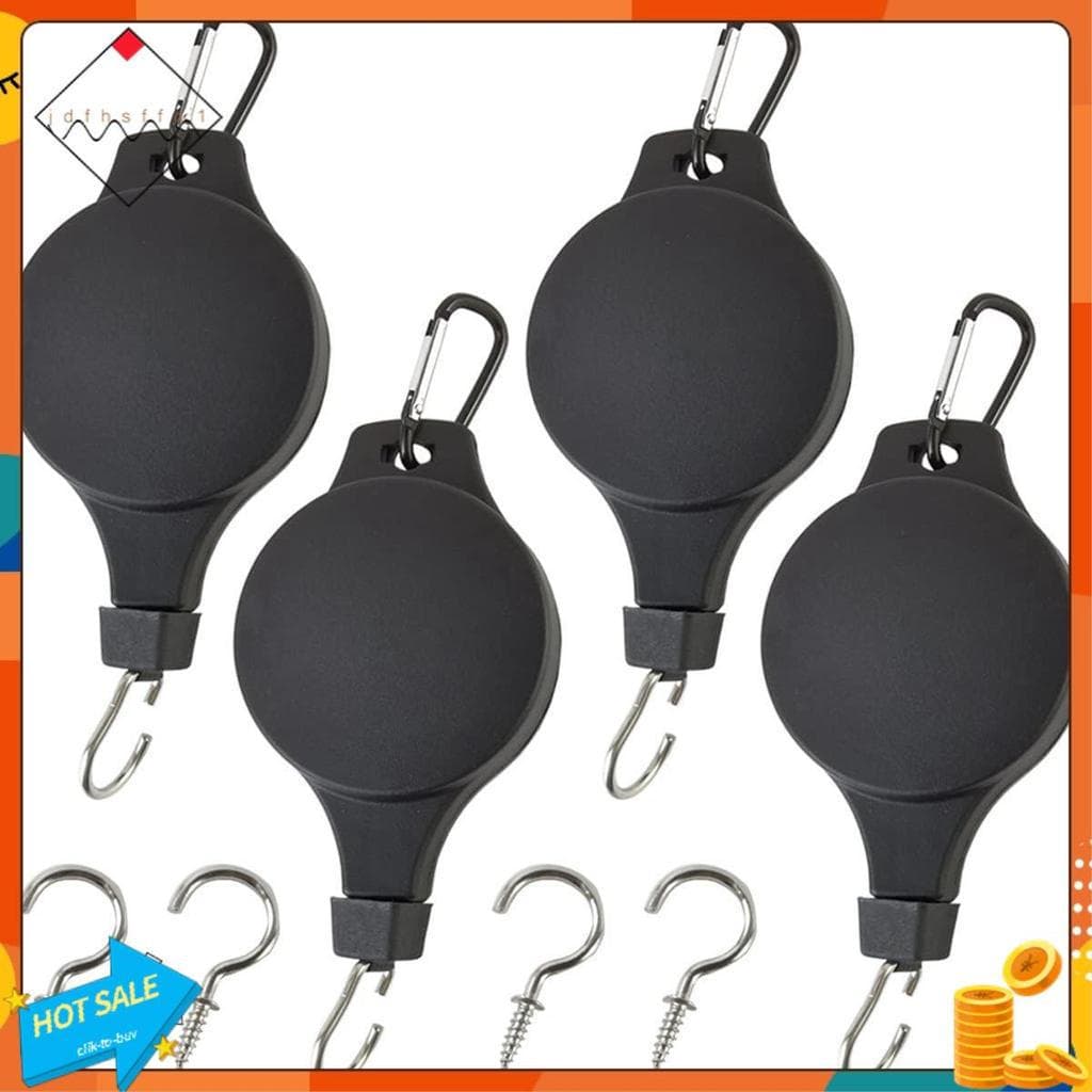 [Promover J] 4 Pcs Polias Para Plantas Polia De Gancho Com 4 Peças De Ganchos De Teto Pendurar Cabides Retráteis Ao Ar L