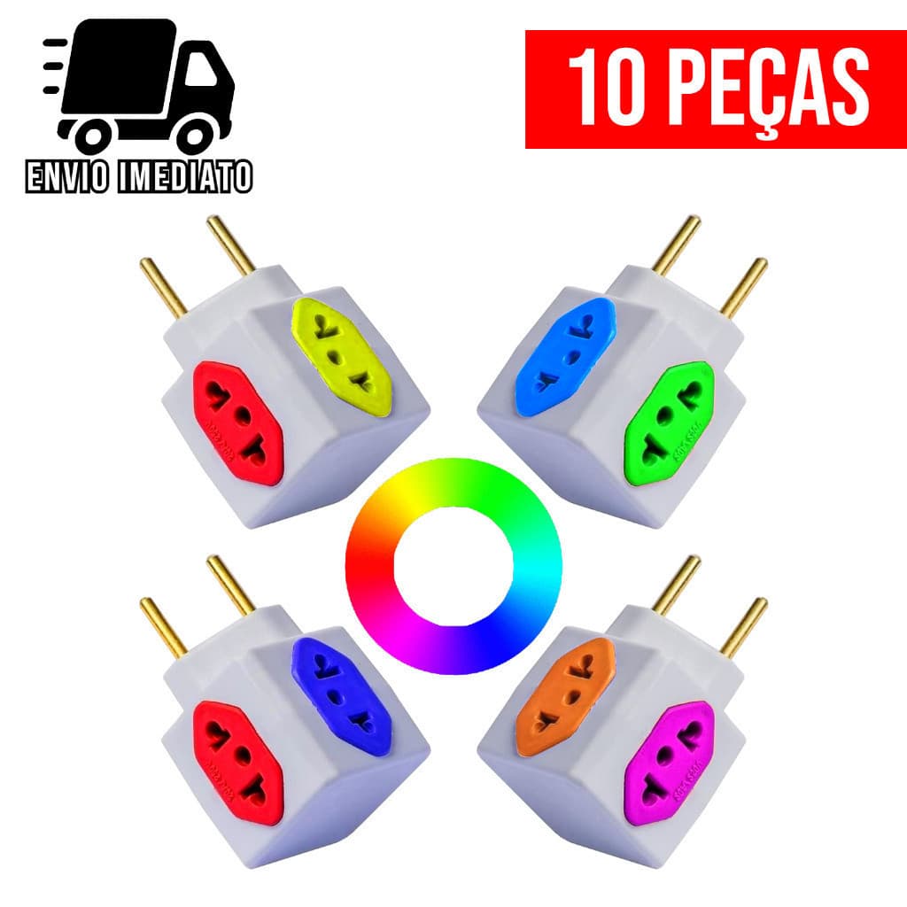 Adaptador de Tomada Cubo Colorido 4 Entradas Universal Bivolt 10A e 20A