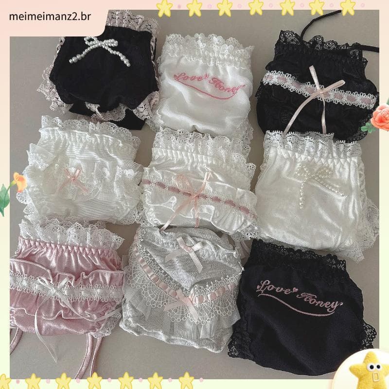 Lolita japonês bonito menina renda bordado cinta fina Retro influenciador puro desejo Briefs feminino puro algodão viri