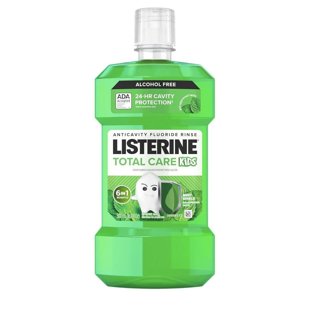 Enxaguante bucal infantil Listerine Total Care, aprovado pela ADA, enxaguante bucal sem álcool com flúor para proteção c